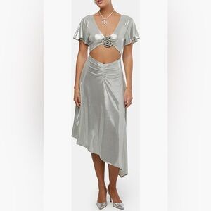 WeWoreWhat‎ Silver Metallic Cut-Out Asymmetric Dress